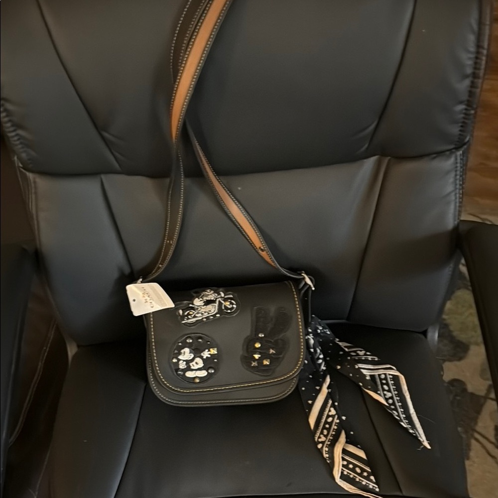 Coach Black and Tan Crossbody Bag with Scarf
